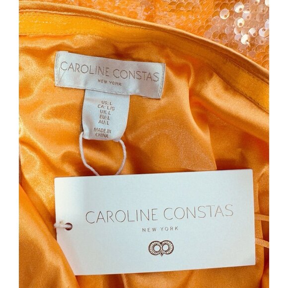 Caroline Constas Orange Halter Fully Lined Midi Sequin Dress Size Large NWT - Picture 9 of 10